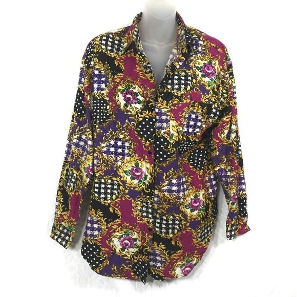 Andrew Sports Studio Women's Vintage Button Up Embellished Floral Sequence Shirt - Picture 3 of 10